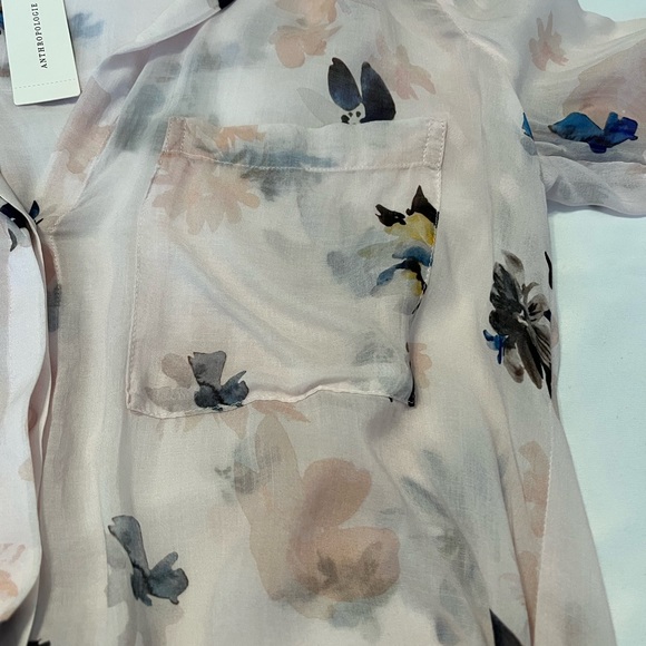 NWT! Cloth & Stone Anthropologie Tavira Sheer Floral Blouse pink/rose XS - Picture 5 of 11